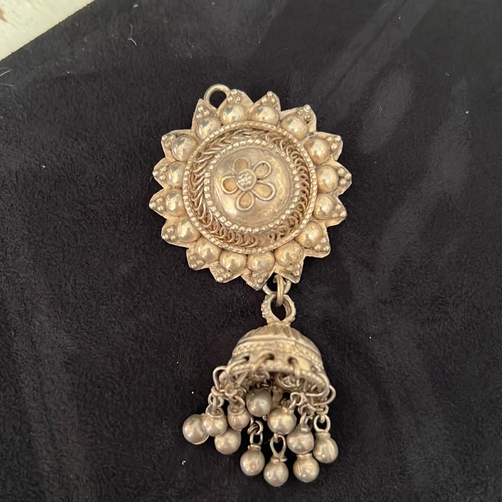 Unmarked Tribal Indian Vintage Silver brooch pendant bells